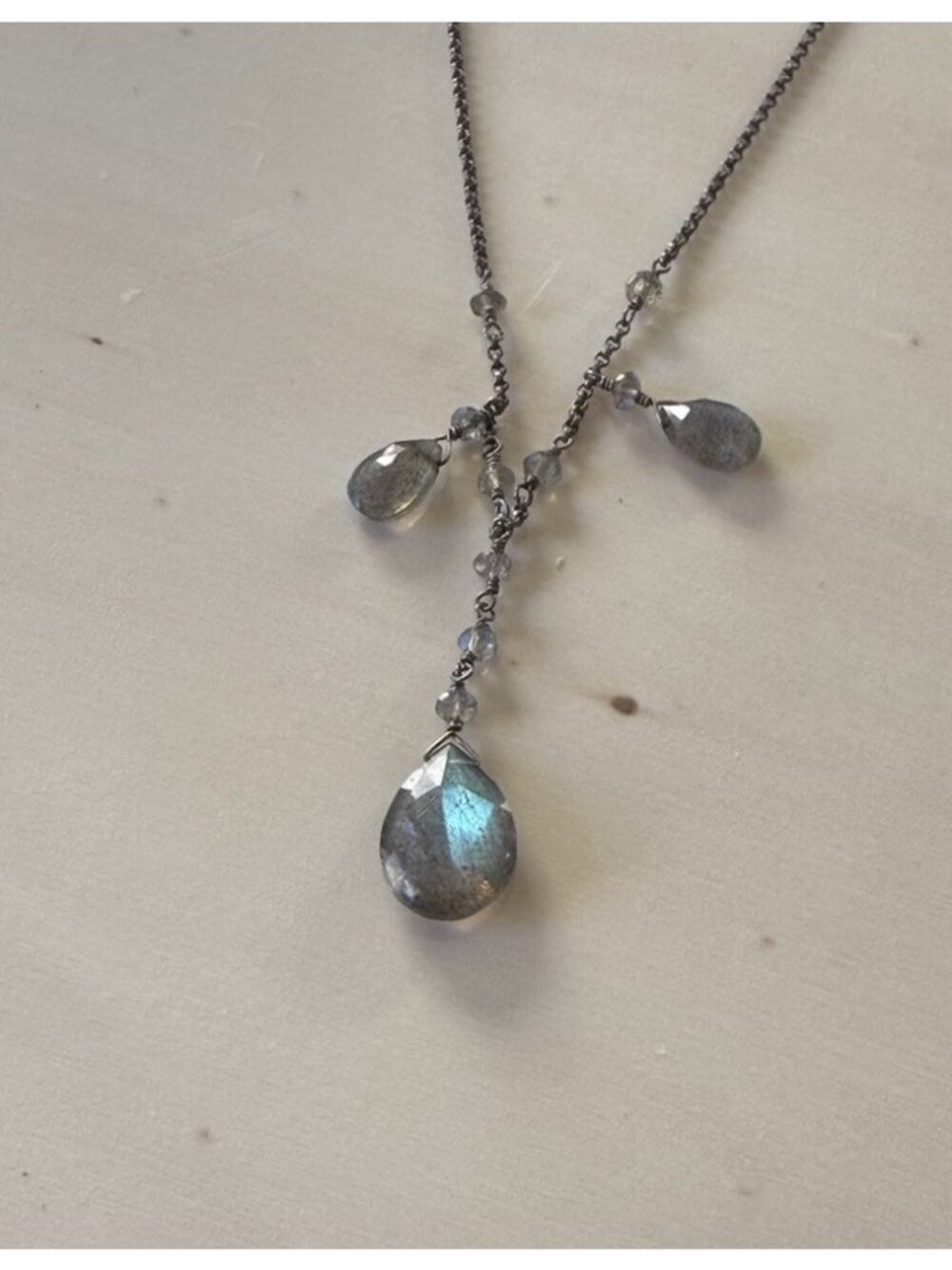 Sterling Silver Labradorite Dangle Drop Adjustable 925 Chain Necklace